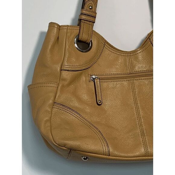 Tignanello Tan Pebble Leather Shoulder Tote Bag Purse Silver Hardware - Picture 3 of 15